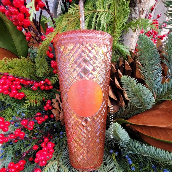 Starbucks Accessories - Starbucks Rose Gold Tumbler Jeweled Venti Holiday Pink 24 Oz